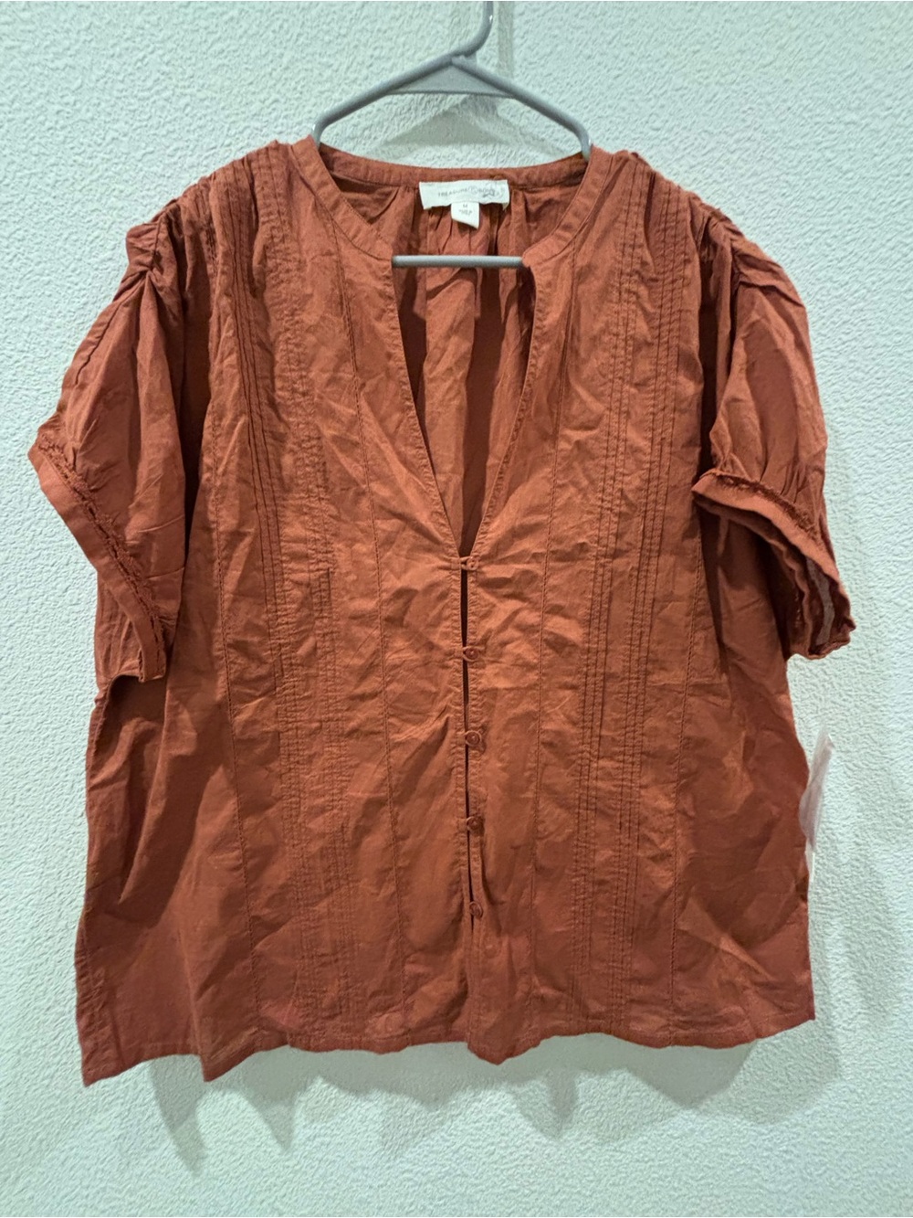 Treasure & Bond Rust Button-Front Textured Blouse